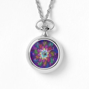 Montre Art abstrait fractal de fleurs psychédéliques colo