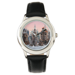 Montre Art de la skyline de ville futuriste pastel fantas
