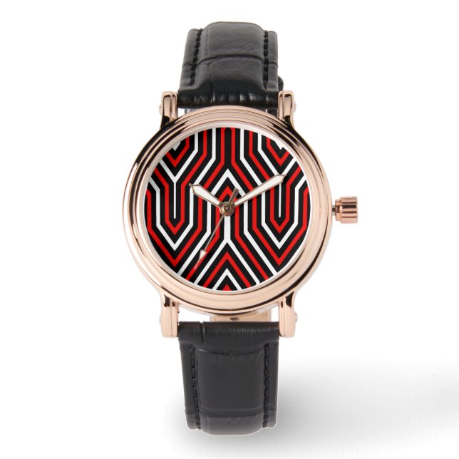 Montre Art Déco géométrique - rouge, noir et blanc (Recto)