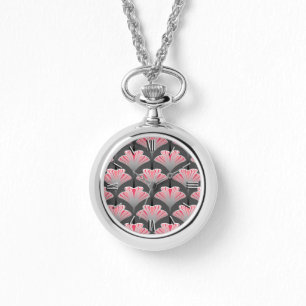 Montre Art déco Lily, Grey / Grey / Coral rose