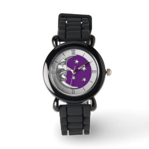 Montre Art Déco Lune et étoiles - Amethyst Purple & Silve