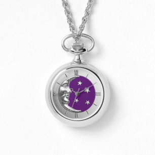 Montre Art Déco Lune et étoiles - Amethyst Purple & Silve