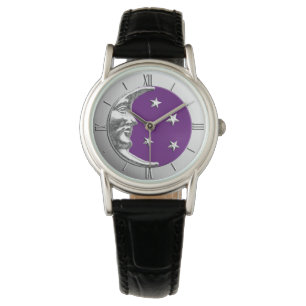 Montre Art Déco Lune et étoiles - Amethyst Purple & Silve