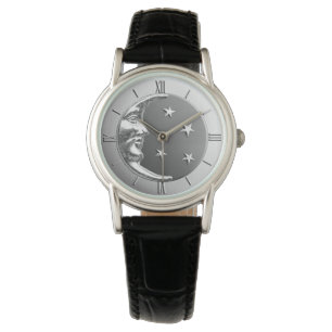 Montre Art Déco Lune et Étoiles - gris / gris et argent