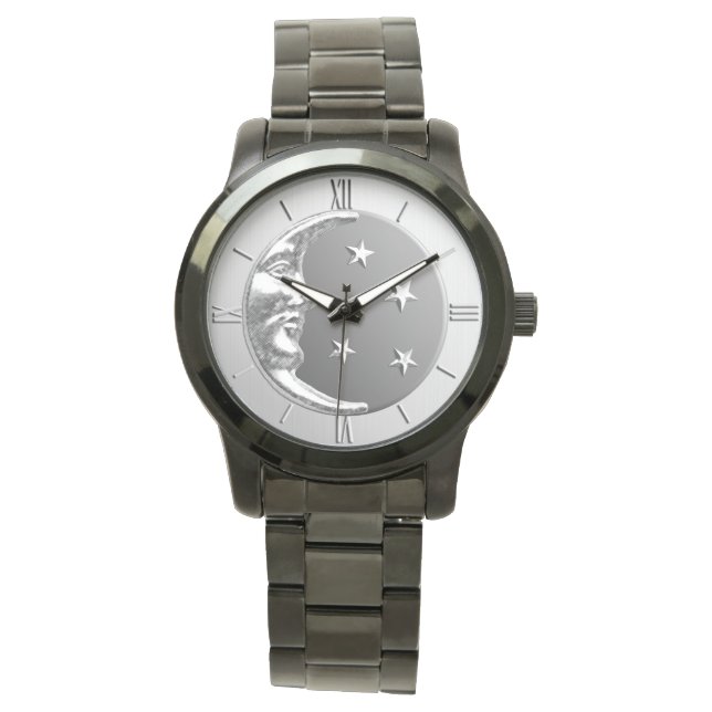 Montre Art Déco Lune et Étoiles - gris / gris et argent (devant)
