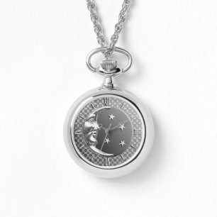 Montre Art Déco Lune et étoiles - gris / gris et argent