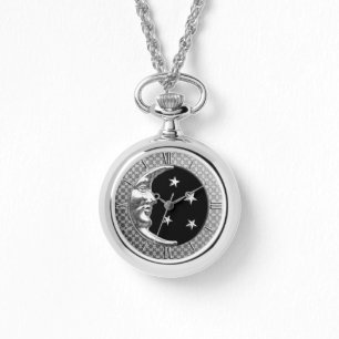 Montre Art déco Lune et étoiles - Noir et Argent