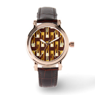 Montre Art Déco Metallic Géométrique - Or et chocolat