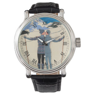 Montre Art Déco vintage, Amants dans la neige par George 