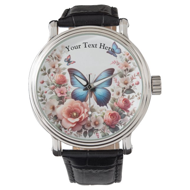 Montre Art floral papillon bleu personnalisable-96279 (devant)