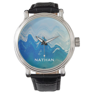 Montre Art moderne Abstrait Blue Ocean Personnalisé