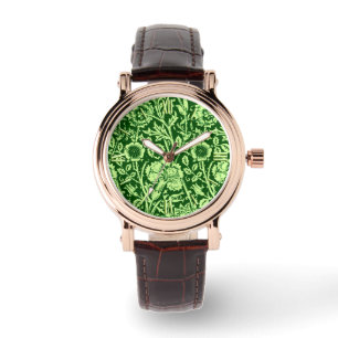 Montre Art Nouveau Carnation Damask, Forest Green