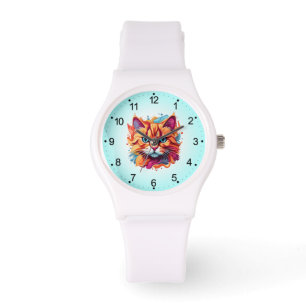 Montre Art numérique Visage Cute Cat Design-87002