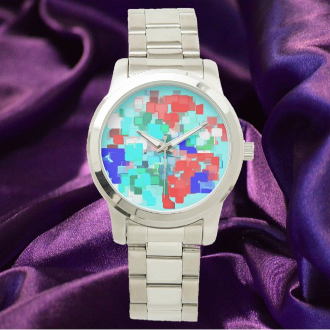 Montre Artsy moderne Abstrait rouge bleu (Créateur téléchargé)