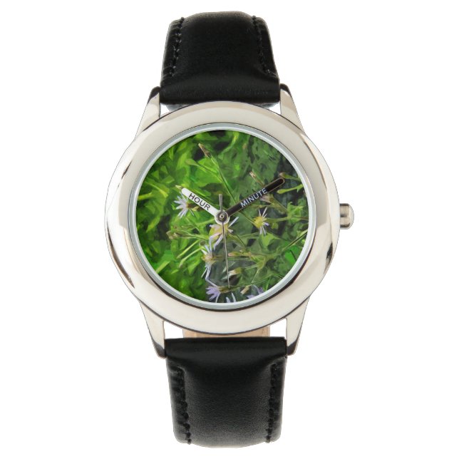 Montre Aster pourpre parmi les arbres brûlés Abstrait (devant)