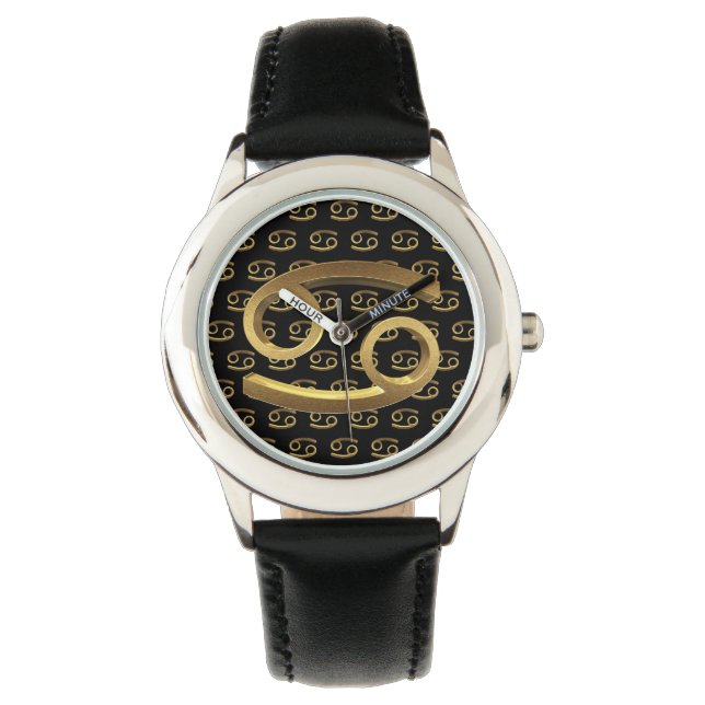 Montre Astrologie Symbole Zodiaque Cancer Black Gold Eleg (devant)