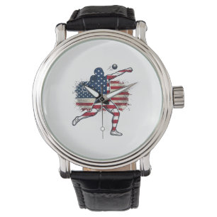 Montre Athlète de lancer de poids patriotique dessin de g