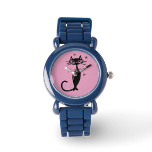 MONTRE ATOMIQUE CHAT NOIR RETRO WRIST WATCH