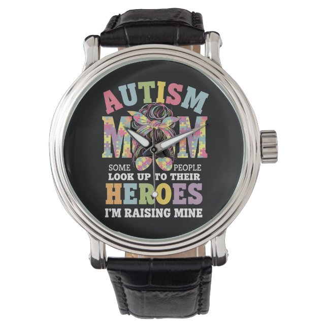 Montre Autisme Maman Élever Héros Messy Bun Autistique (devant)