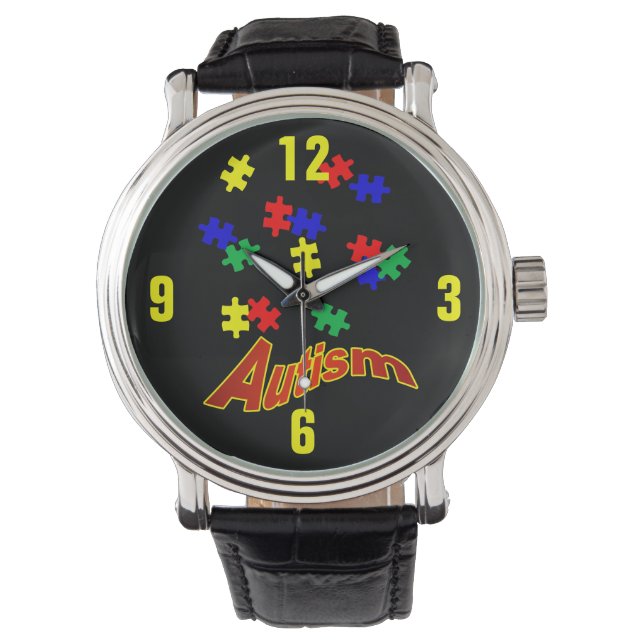 Montre Autisme Vintage Cuir (devant)