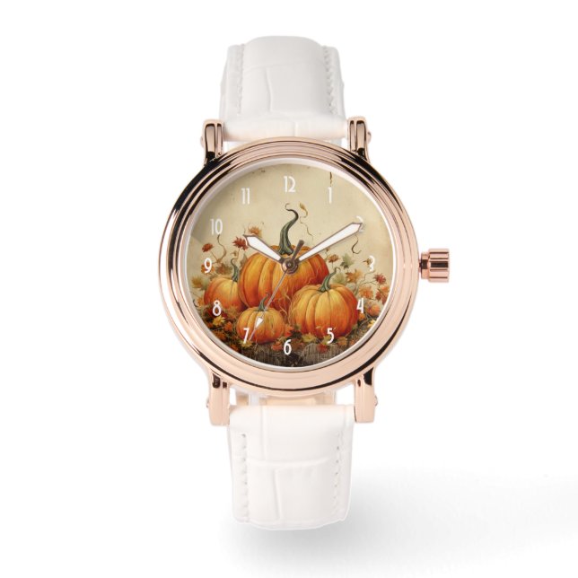 Montre Automne Rustique Orange Citrouille (Recto)