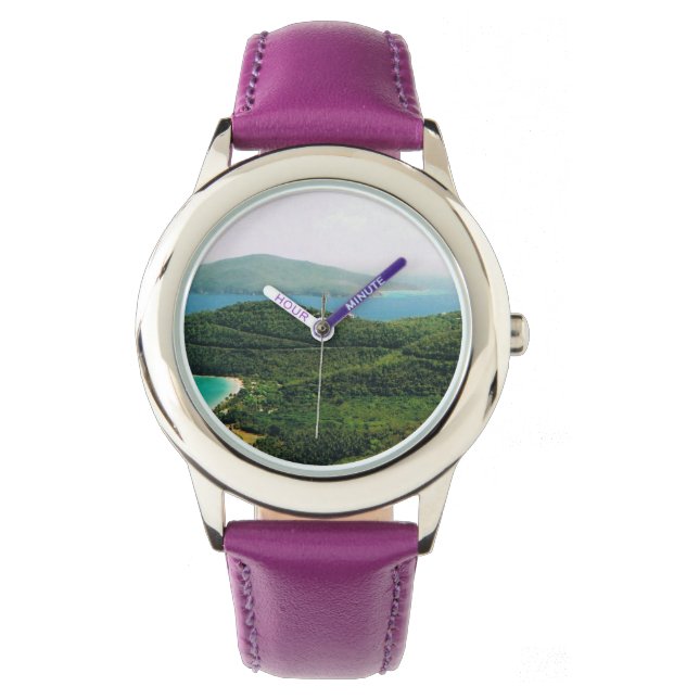 Montre avec bande violette et scène caraïbe (devant)