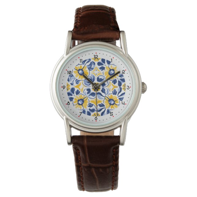 Montre Avec des chiffres beau Floral azulejo (devant)