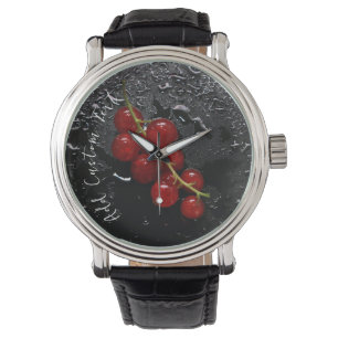 Montre avec Motif rouge Berry Arrière - plan noir