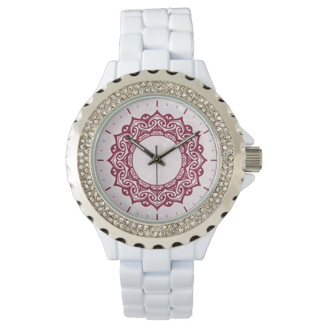 montre avec ornement mandala, cardinal et rose (devant)