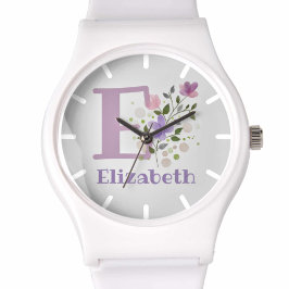 Montre dans un design floral avec nom et initiale