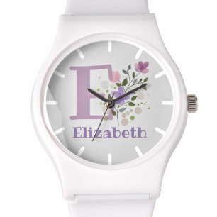 Montre avec un design floral avec nom et initiale
