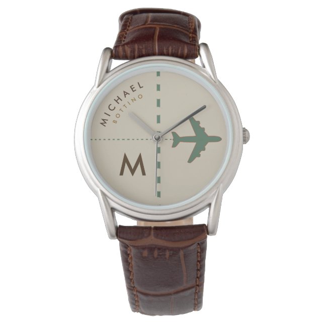 Montre Avion élégant avec l'initiale et le nom du pilote (devant)