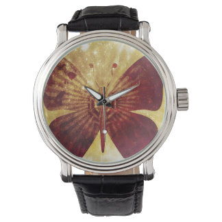 Montre Baisers à papillon Vintage bracelet en cuir Black