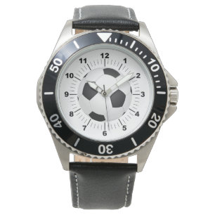 Montre Bal de soccer pour hommes bracelet en cuir noir