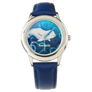 Montre Baleine béluga personnalisée et Coeurs bleus Arcti