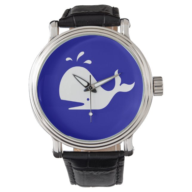 Montre Baleine blanche sur bleu (devant)