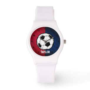 Montre Balle de football ; rouge, blanc et bleu