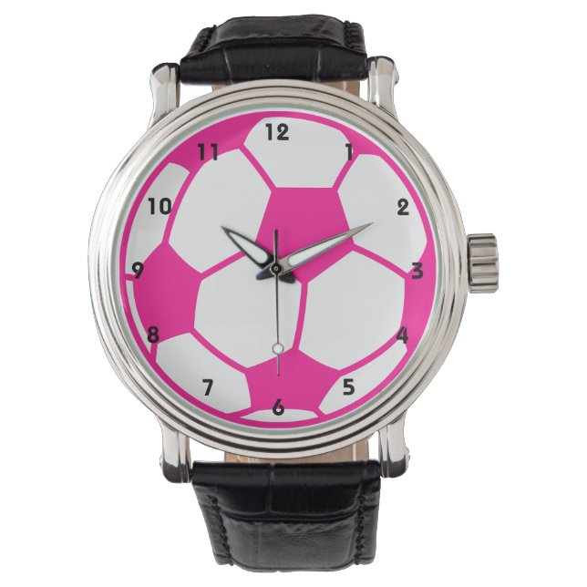 Montre Balle de soccer rose chaud (devant)