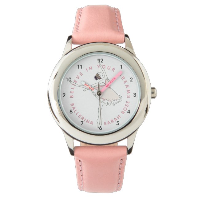 Montre Ballerina rose foncé fille Nom personnalisé Survei (devant)