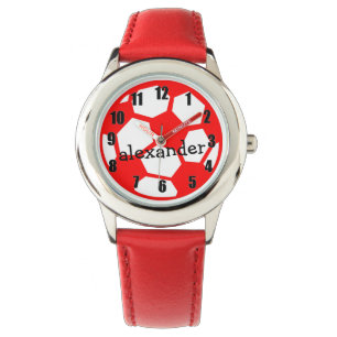 Montre Ballon de football rouge et nom