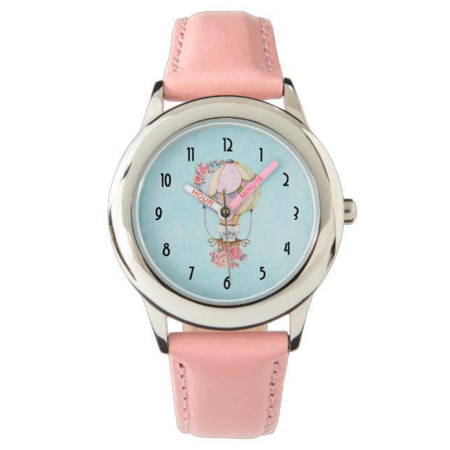 Montre Ballons à air chaud mignon avec aquarelle à ours (devant)
