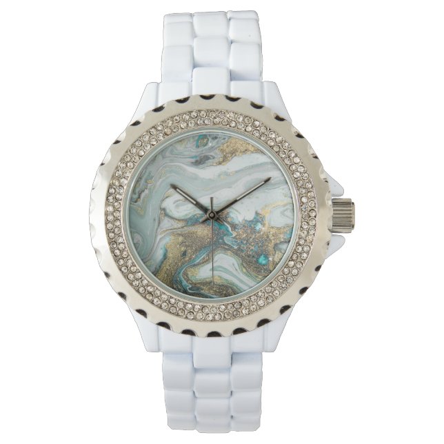 MONTRE BANDE EN MARBRE OPAL BLEU SPARKLE DIAMONTE (devant)