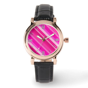 Montre Bandes de bonbons en couches - rose et fuchsia