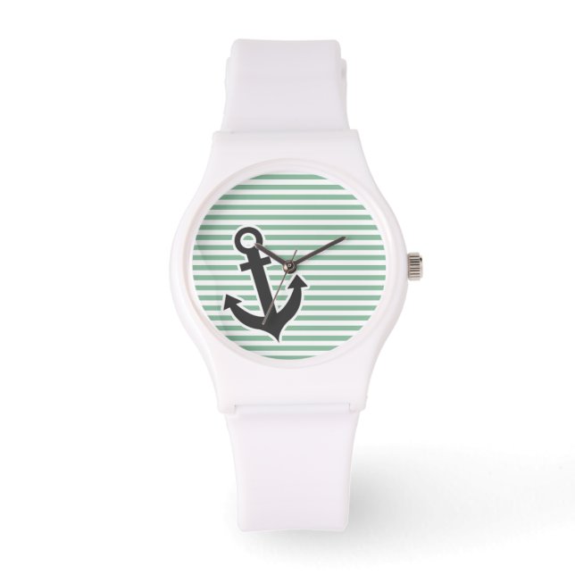 Montre Bandes horizontales vertes de la mer foncée; Ancre (Recto)