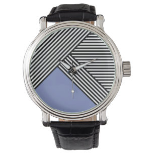 Montre Bandes noires et blanches avec triangle bleu