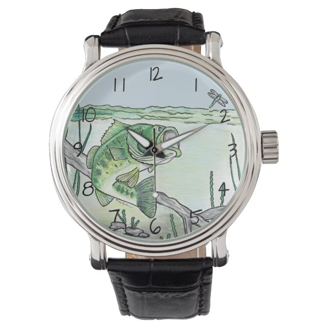 Montre Bass Fish sur le point de sauter à Dragonfly (devant)