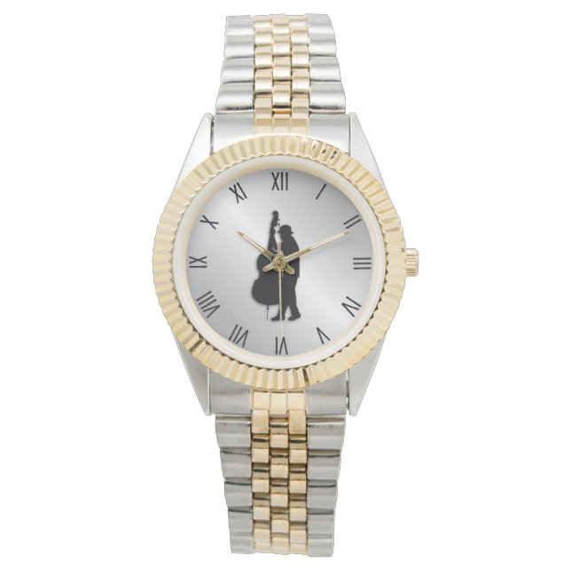 Montre Bass Player Musicien Noir chiffres romains (devant)