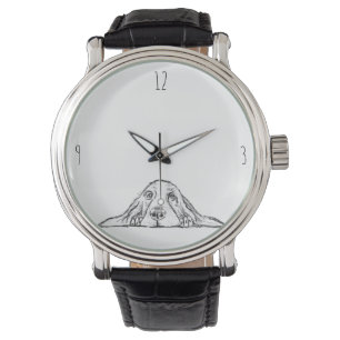Montre basset hound noir blanc simple chiot yeux