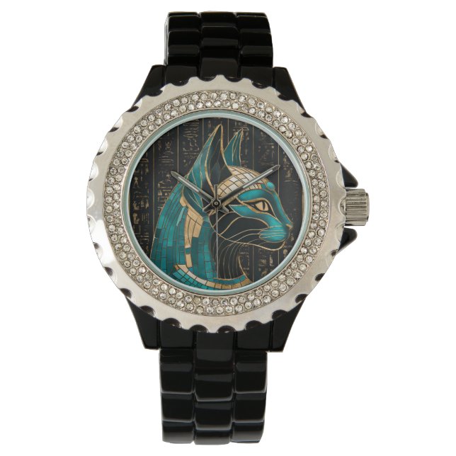 Montre Bastet, déesse chatte égyptienne - Art mosaïque (devant)