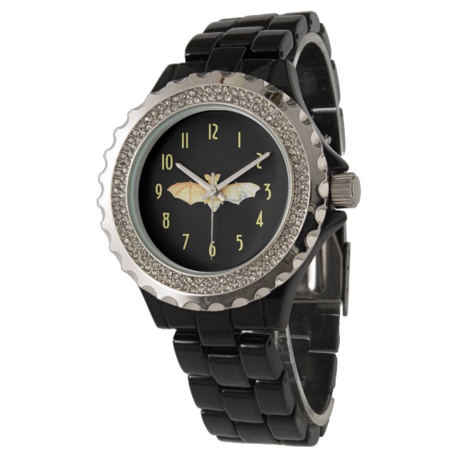 Montre Bat mignonne avec chiffres jaunes femmes (Incliné)